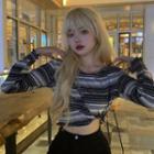 Long-sleeve Striped Asymmetrical Cropped T-shirt