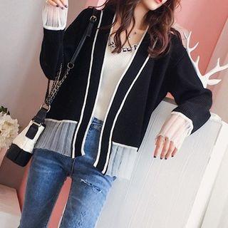 Two-tone Open Front Cardigan