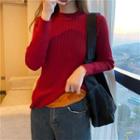 Long-sleeve Plain Fleece-lined Knit Top