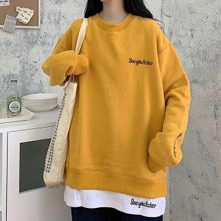Mock Two-piece Letter Embroidered Layered Sweatshirt