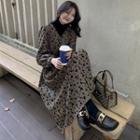 Long-sleeve Butterfly Print Midi Dress