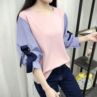 Striped Panel Bow 3/4-sleeve T-shirt