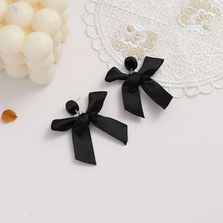 Ribbon Earring 1 Pair - 925silver Earrings - Black - One Size