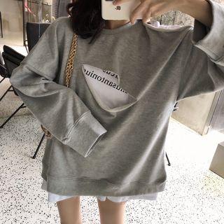 Loose-fit Mock Two-piece Cutout Pullover Gray - One Size