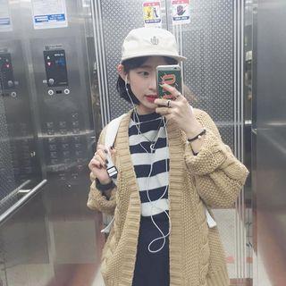 Long Sleeve Cable Knit Cardigan As Shown In Figure - One Size