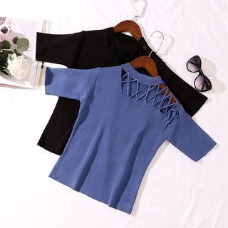 Short-sleeve Perforated Knit Top