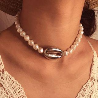 Shell Alloy Faux Pearl Choker Gold - One Size