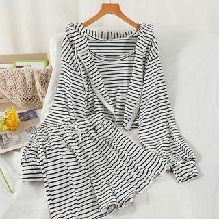 Set: Striped Top + Zipped Jacket + Shorts