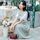 Two-tone Peter Pan Collar Short-sleeve Dress