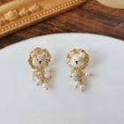 Bear Glaze Faux Pearl Alloy Dangle Earring 1 Pair - S925 Silver Needle - Earring - Gold & White - One Size