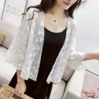 Embroidered Open Front Chiffon Jacket White - One Size