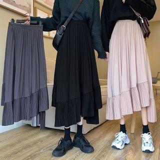 Pleated Asymmetrical Midi A-line Skirt