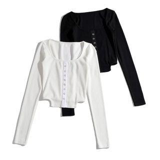 Long-sleeve Hook And Eye Top