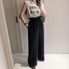 Band-waist Linen Blend Pants With Belt