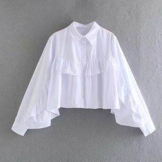 Long-sleeve Ruffle Trim Cropped Blouse