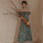 Floral Off-shoulder Slit Midi A-line Dress