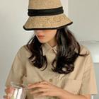 Piped Raffia Bucket Hat Beige - One Size