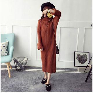 Plain Mock-turtleneck Cropped Knit Dress