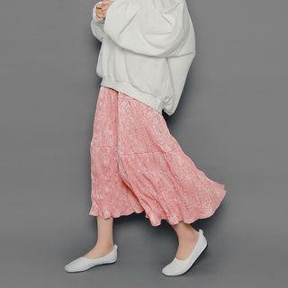 Band Waist Crinkled Tiered Skirt