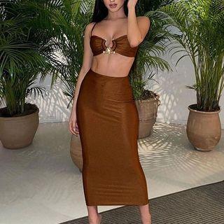 Set: Crop Camisole Top + Maxi Pencil Skirt