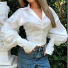 Puff Sleeve V-neck Crop Shirt