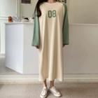 Contrast Raglan-sleeve Maxi T-shirt Dress
