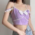 Lace Trim Bow-front Cropped Camisole Top