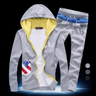 Set: Usa Print Hoodie + Drawstring Sweatpants