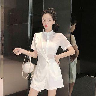 Short-sleeve Wrap Wide Leg Playsuit