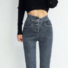High-waist Buttoned Cropped Jeans