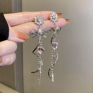 Rhinestone Bow Drop Earring 1 Pair - Earring - Silver - One Size