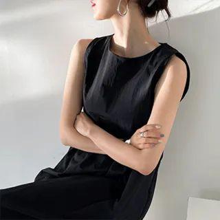 Button-back Sleeveless Long Dress