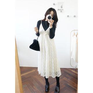 Spaghetti-strap Lace Long Dress