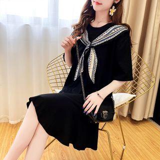 Tie-front Panel Short-sleeve A-line T-shirt Dress