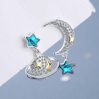 Rhinestone Star Drop Ear Stud 1 Pair - Silver & Gold & Blue - One Size