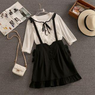 Puff-sleeve Ruffled Blouse / Jumper Skirt