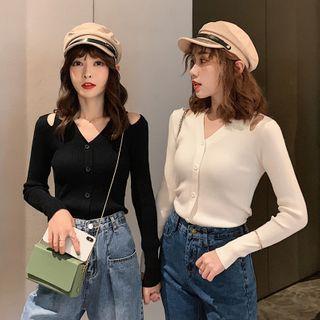 Cold-shoulder Buttoned Knit Top