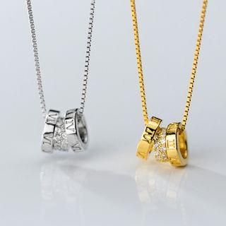 925 Sterling Silver Rhinestone Roman Numeral Pendant Necklace