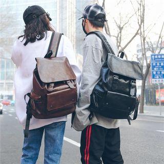 Faux Leather Flap-cover Side-usb-charging-port Backpack