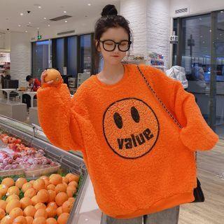 Cartoon Print Faux Shearling Pullover