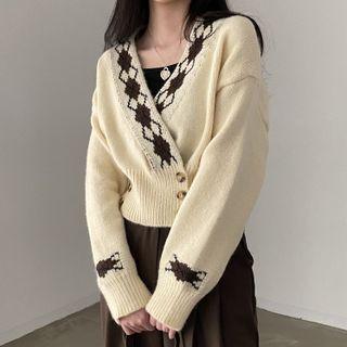 Cropped V-neck Jacquard Cardigan