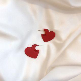 Lettering Heart Stud Earring 1 Pair - Red - One Size