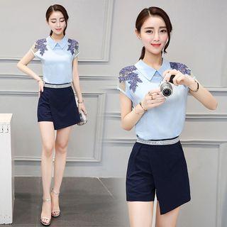 Set: Short-sleeve Blouse + Wrap Shorts