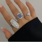 Set Of 3: Retro Gemstone Alloy Open Ring (various Designs) Silver - One Size