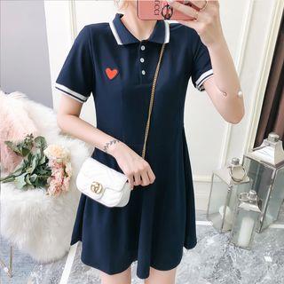 Short-sleeve Heart Applique Polo Dress