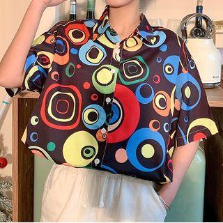Short Sleeve Print Shirt Black - One Size