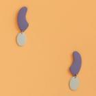 Matte Drop Earring 1 Pair - 925 Silver Needle - Purple & Gray - One Size