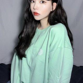 Plain Long-sleeve Sweatshirt Mint Green - One Size