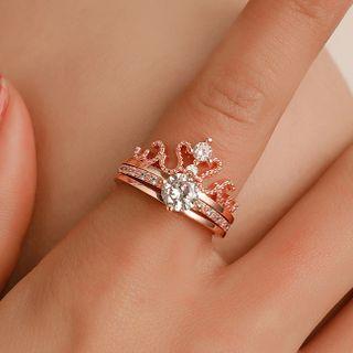 2 In 1 Crown Rhinestone Alloy Ring