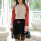 Long-sleeve Raglan T-shirt / Mini A-line Mesh Skirt / Set